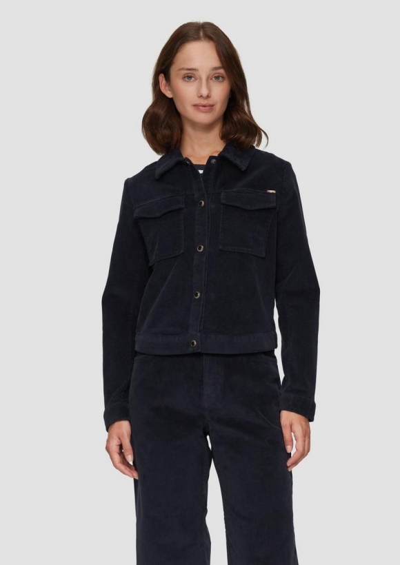 s.Oliver Verkürzte Cordjacke mit Druckknöpfen - navy