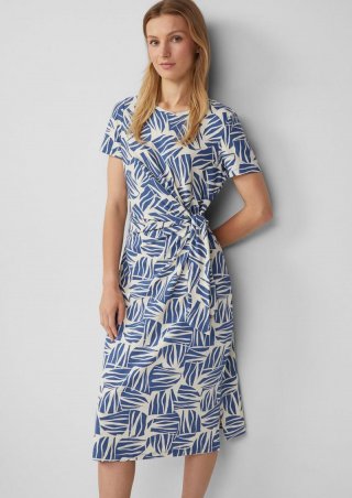 s.Oliver Jersey-Kleid mit Knotendetail und Raffung - royalblau