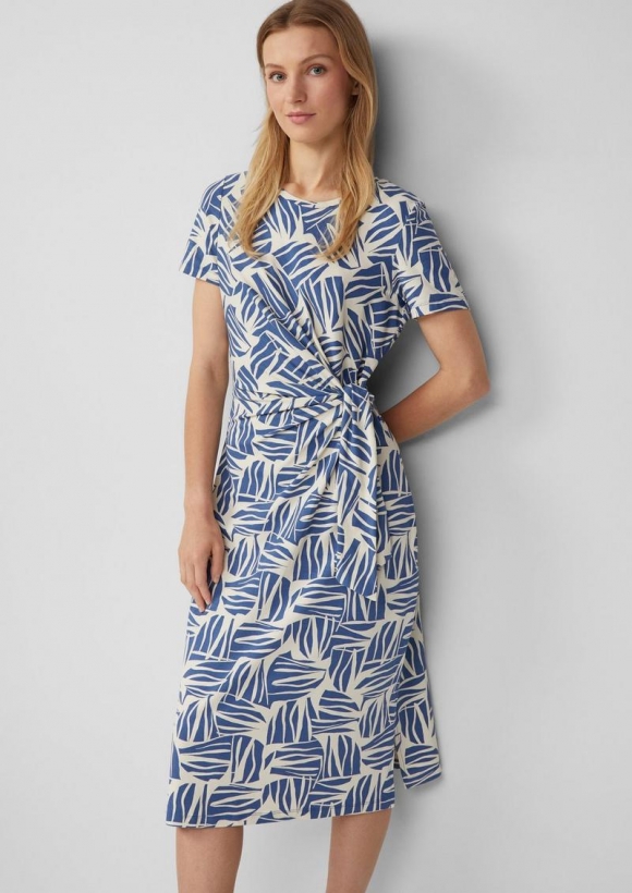 s.Oliver Jersey-Kleid mit Knotendetail und Raffung - royalblau