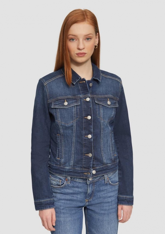 s.Oliver Schmal geschnittene Denimjacke in authentischer Waschung - blau
