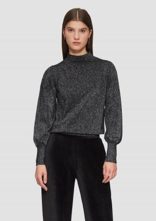 s.Oliver Weicher Pullover mit Puffärmel und Glitzereffekt - schwarz