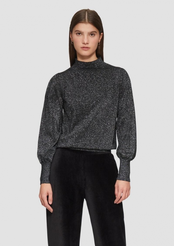 s.Oliver Weicher Pullover mit Puffärmel und Glitzereffekt - schwarz