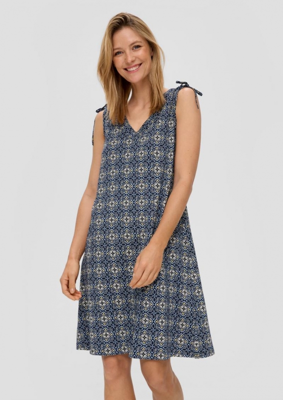 s.Oliver Kleid mit V-Ausschnitt und Binde-Detail - tiefblau