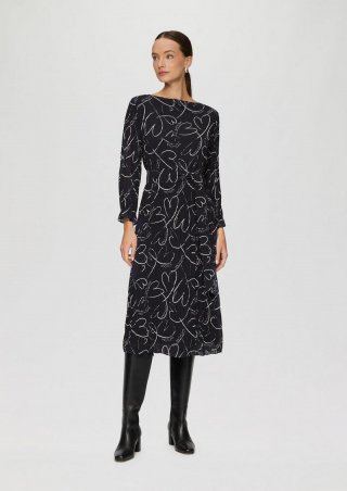 s.Oliver Plissee-Kleid mit Bindegürtel und Herz-Print - navy