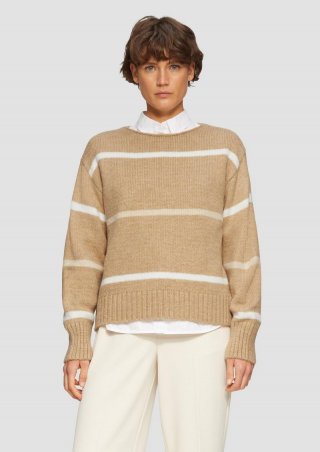 s.Oliver Gestreifter Strickpullover mit Rollkante - sandstein