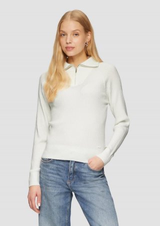 s.Oliver Schmaler Pullover mit Troyer-Kragen - ecru