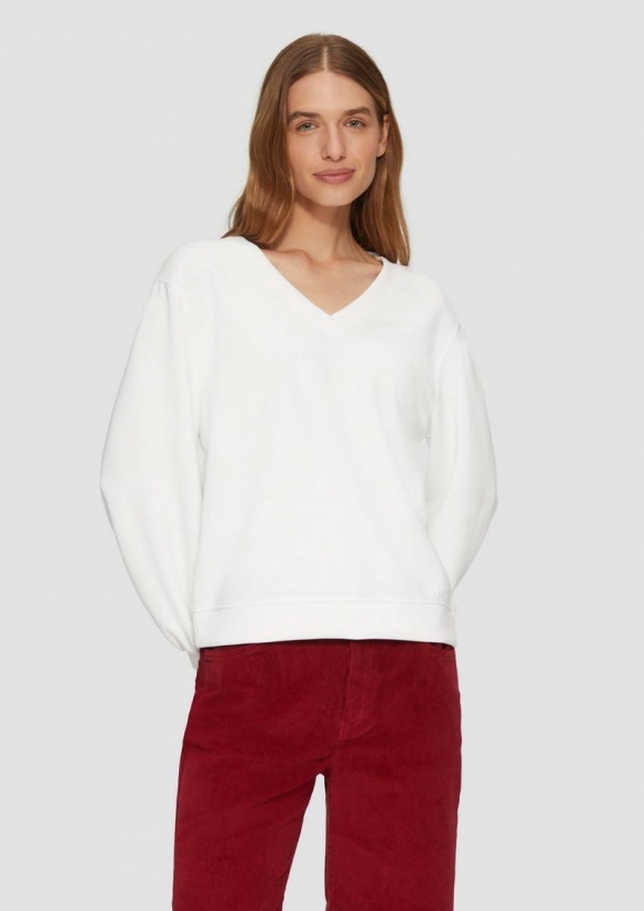 s.Oliver Scuba-Sweatshirt mit V-Ausschnitt - ecru