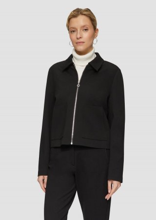 s.Oliver Viskosemix-Jacke mit Hemdkragen - schwarz