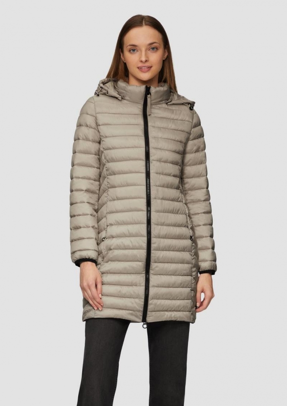 s.Oliver Lange Steppjacke mit abnehmbarer Kapuze im Slim Fit - helles beige