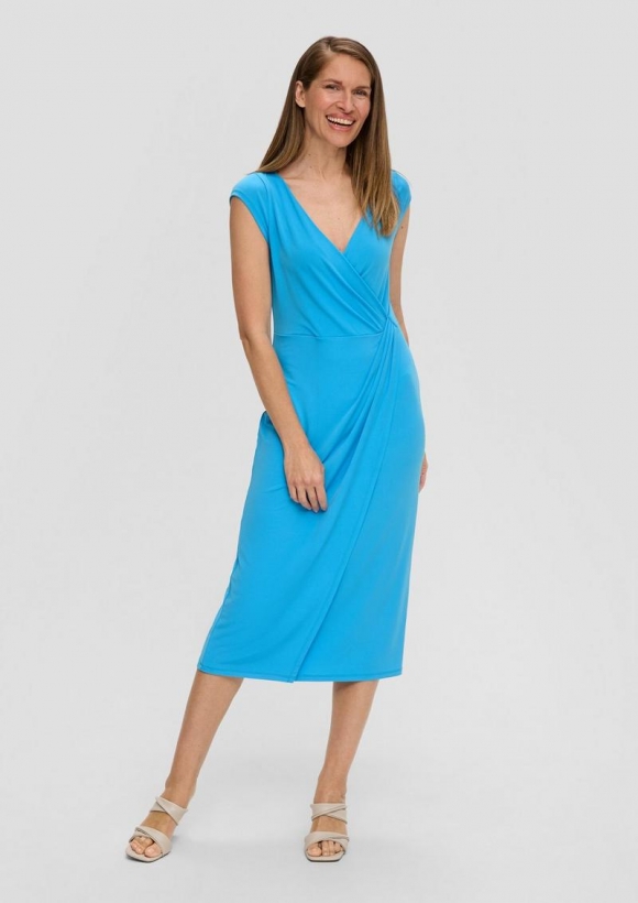 s.Oliver Jersey-Kleid mit Knoten-Detail - azurblau