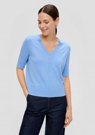 s.Oliver Strickshirt mit Lochmuster - hellblau