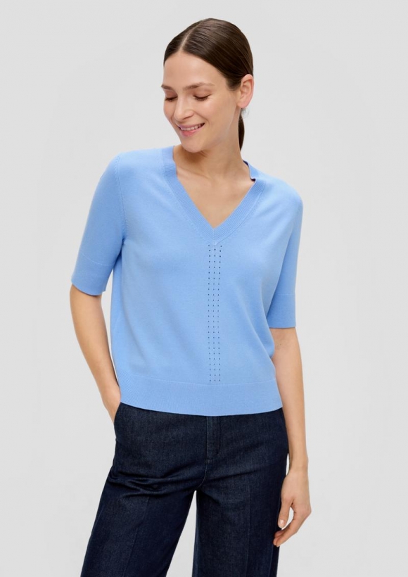 s.Oliver Strickshirt mit Lochmuster - hellblau