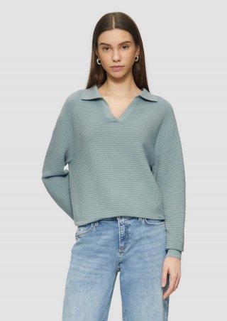 s.Oliver Strukturierter Pullover mit Polokragen - salbeigrün