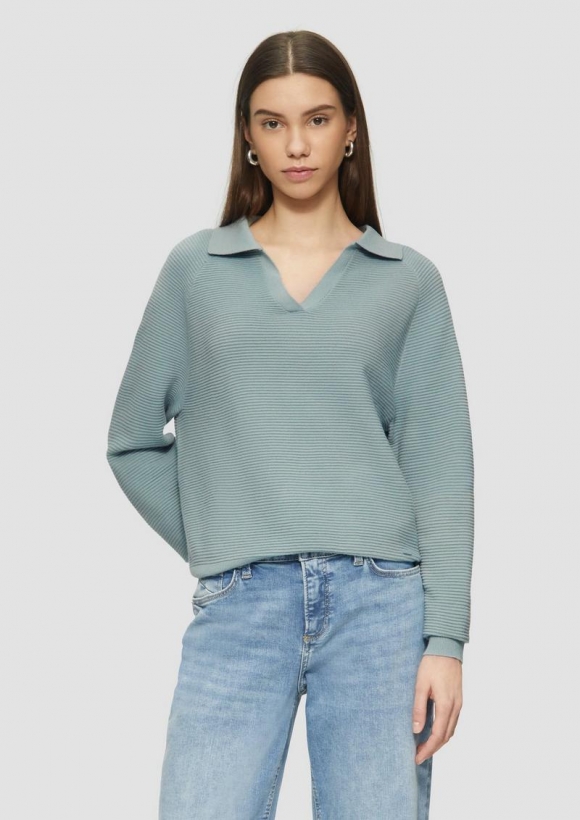 s.Oliver Strukturierter Pullover mit Polokragen - salbeigrün