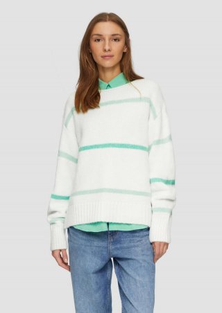 s.Oliver Gestreifter Strickpullover mit Rollkante - ecru