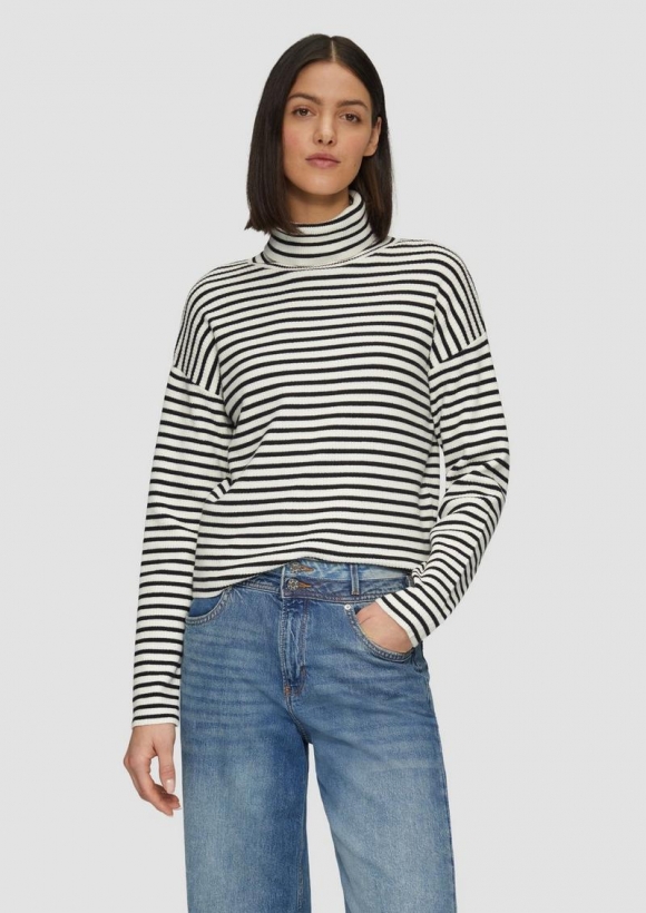 s.Oliver Rollkragenpullover mit Rippstruktur - schwarz