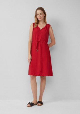 s.Oliver Kurzes Kleid aus strukturiertem Viskosemix mit Binde-Detail - mohnrot
