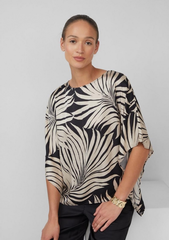 s.Oliver Fließende Poncho-Bluse aus Satin - schwarz