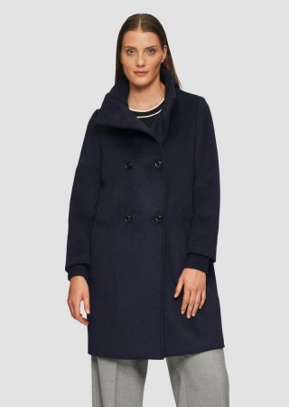 s.Oliver Wollmantel mit geripptem Stehkragen - navy