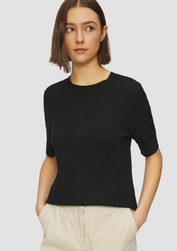 s.Oliver Kurzärmeliger Strickpullover aus Viskosemix - schwarz