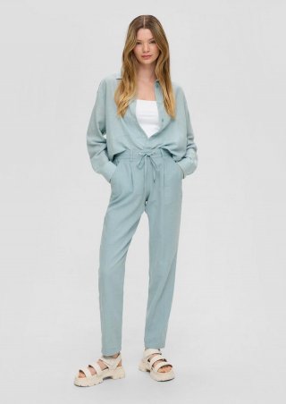 s.Oliver Regular: Straight-Leg-Hose aus Leinenmix - helles türkis