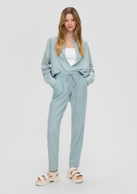 s.Oliver Regular: Straight-Leg-Hose aus Leinenmix - helles türkis