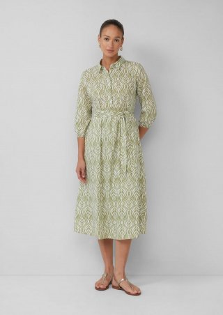 s.Oliver Hemdblusenkleid in Midilänge mit All-over-Print - helles olivgrün