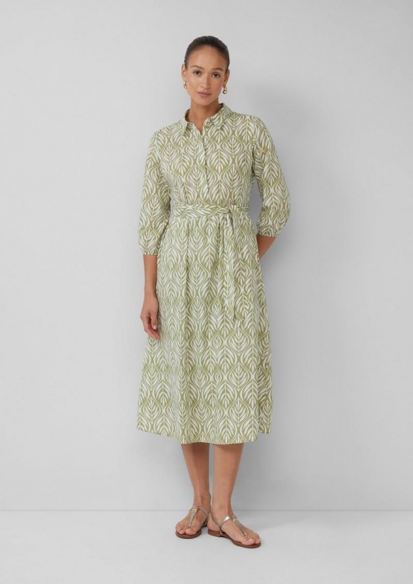 s.Oliver Hemdblusenkleid in Midilänge mit All-over-Print - helles olivgrün