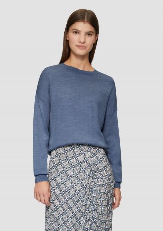 s.Oliver Verkürzter Strickpullover in Melange-Optik - blau