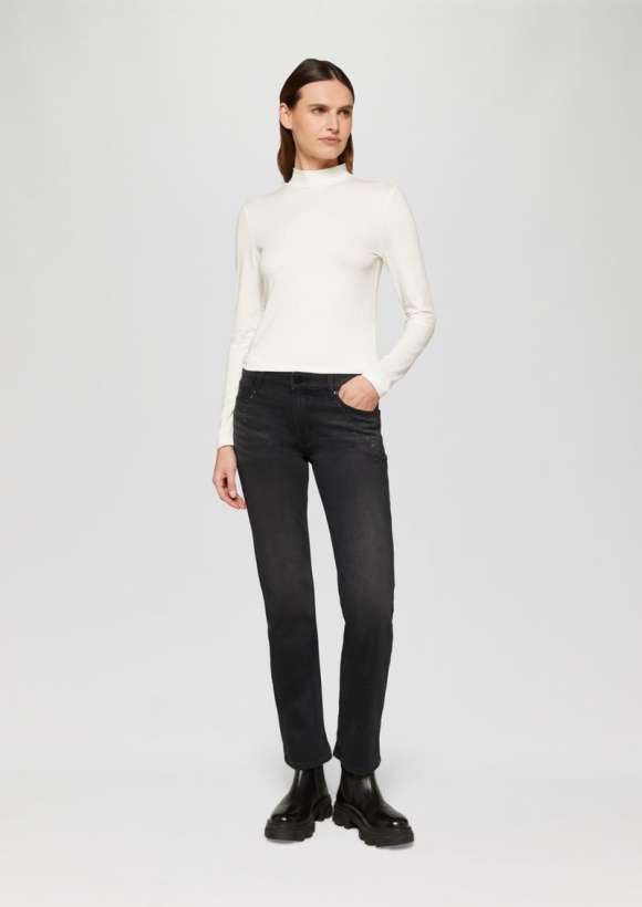 s.Oliver Jeans Karolin / Regular Fit / Mid Rise / Straight Leg / mit Schmucksteinen - dunkelgrau