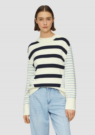 s.Oliver Rundhals-Pullover im Streifenmix - creme