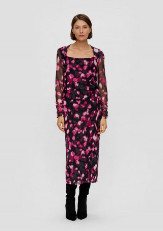 s.Oliver Mesh-Kleid mit Raffung - schwarz