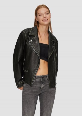 s.Oliver Bikerjacke in Leder-Optik - schwarz