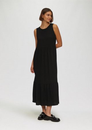 s.Oliver Volants-Kleid mit Crêpe-Struktur - schwarz
