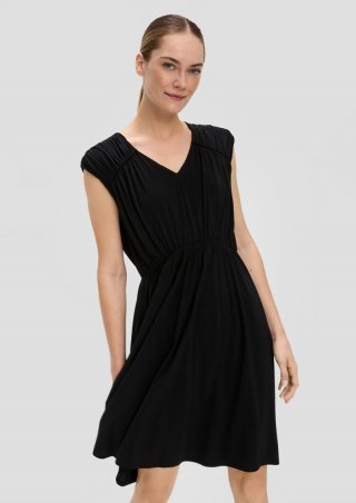 s.Oliver Viskose-Mix-Kleid mit V-Ausschnitt und Raffungsdetails - schwarz