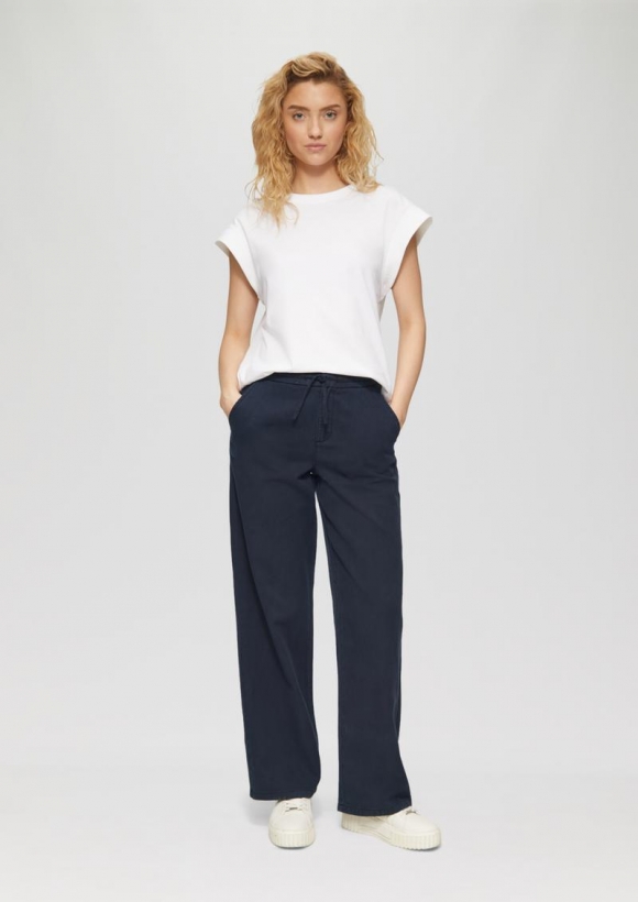 s.Oliver Relaxed-Fit-Twillhose mit Elastikbund und Bindeband - navy
