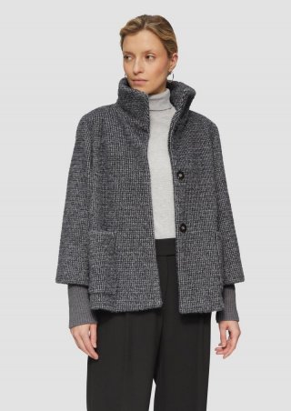 s.Oliver Flauschige Jacke mit Strickbündchen am Ärmel - dunkelgrau