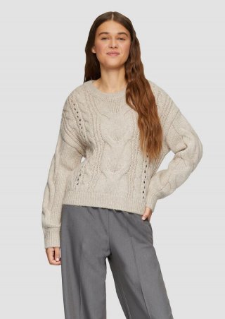s.Oliver Softer Zopfstrickpullover mit überschnittenen Schultern - helles beige