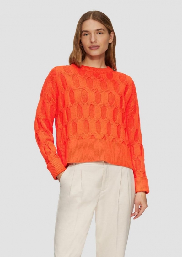 s.Oliver Oversized Pullover mit Strickmuster - orange