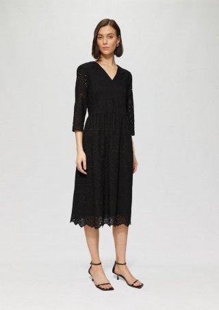 s.Oliver Midikleid aus Broderie Anglaise - schwarz