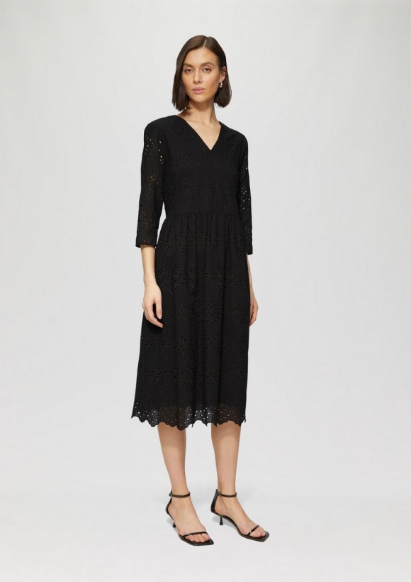 s.Oliver Midikleid aus Broderie Anglaise - schwarz