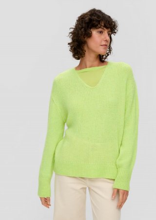 s.Oliver Leicht transparenter Strickpullover im Relaxed Fit - limettengrün