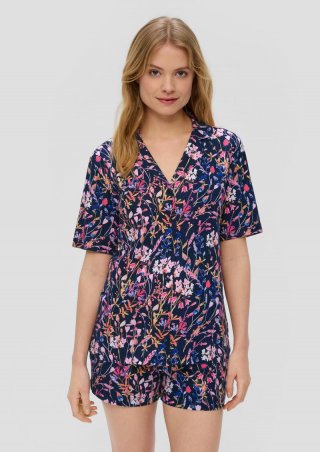 s.Oliver Kurzes Pyjama-Set mit All-over-Print - navy