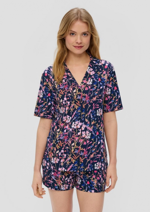 s.Oliver Kurzes Pyjama-Set mit All-over-Print - navy