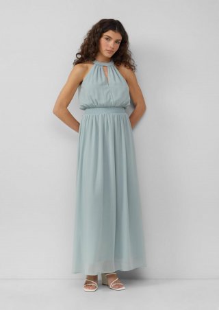 s.Oliver Langes Chiffonkleid mit Smok-Detail - salbeigrün
