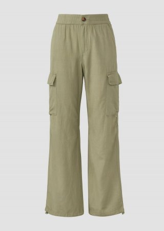 s.Oliver Cargo-Hose aus Leinenmix mit Kordelzug am Saum - helles olivgrün