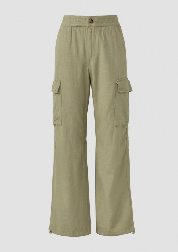 s.Oliver Cargo-Hose aus Leinenmix mit Kordelzug am Saum - helles olivgrün
