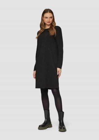 s.Oliver Jersey-Kleid mit Schmucksteinen - schwarz