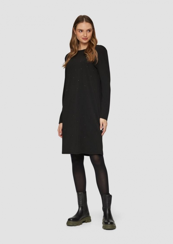 s.Oliver Jersey-Kleid mit Schmucksteinen - schwarz