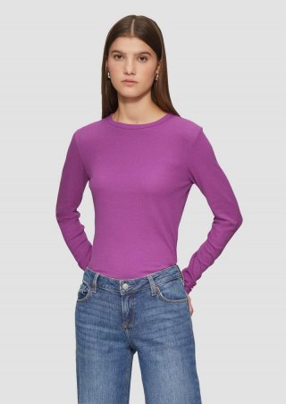 s.Oliver Schmal geschnittenes Rippshirt mit Rundhalsausschnitt - lila